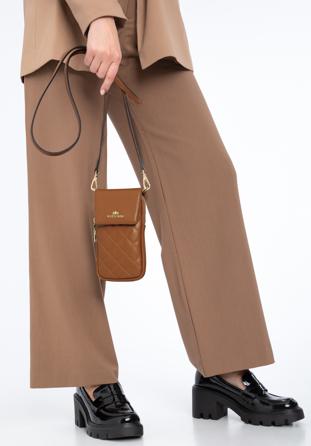 Mini-Tasche für Damen  aus gestepptem Leder, braun, 97-2E-611-5, Bild 1
