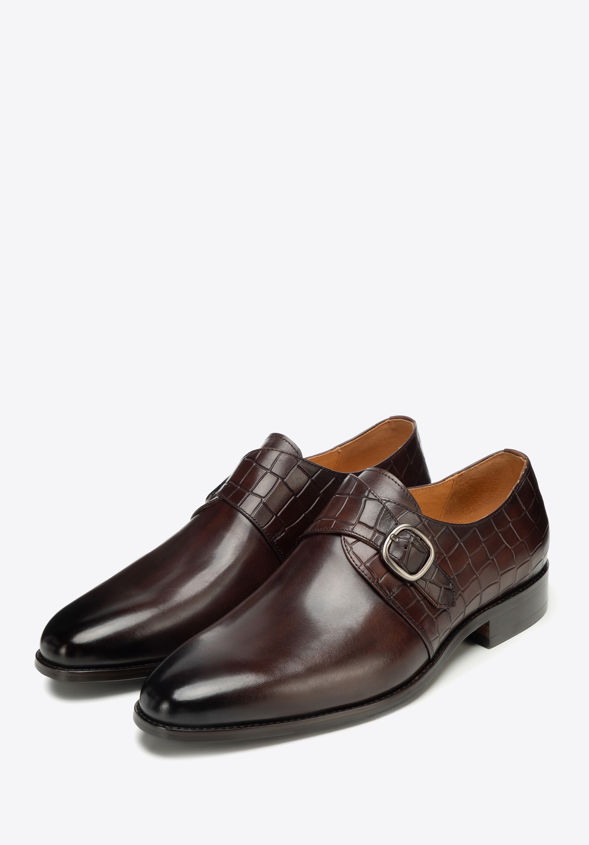 Monk-Schuhe aus Leder mit Kroko-Print für Herren, braun, 101-M-313-4-45, Bild 1