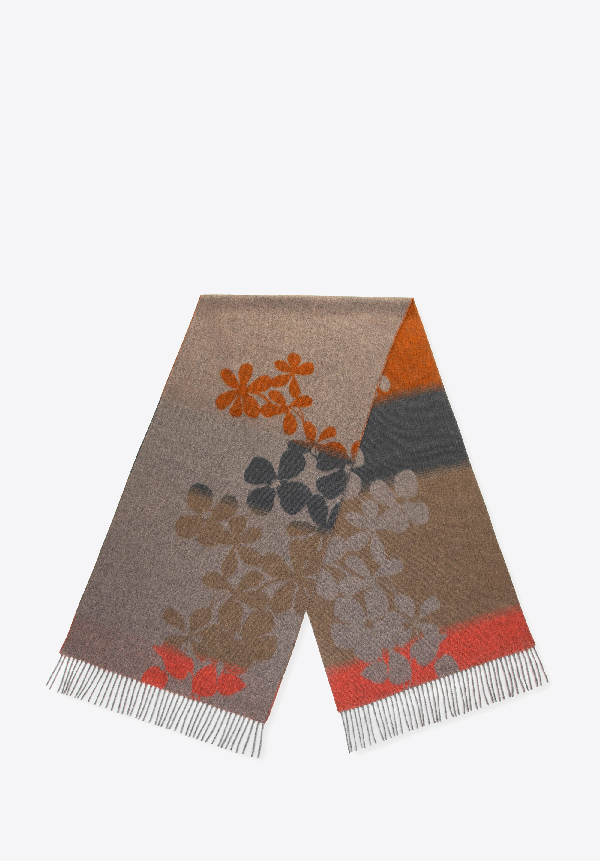 Damenschal mit Blumenmuster, braun-orange, 100-7D-001-X4, Bild 1