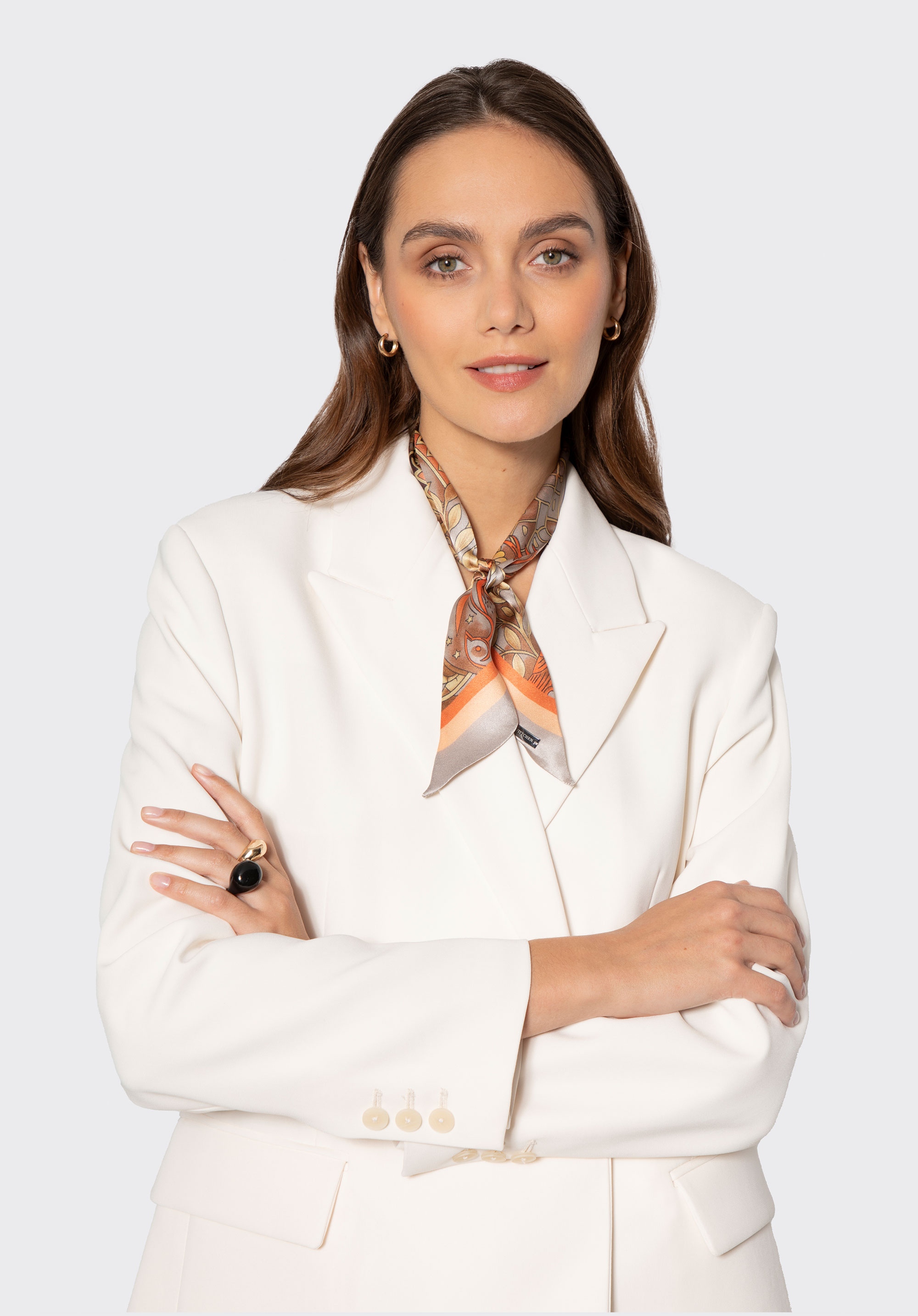 Seidentwilly-Schal für Damen mit naturinspiriertem Muster, braun-orange, 103-7D-S03-X19, Bild 1