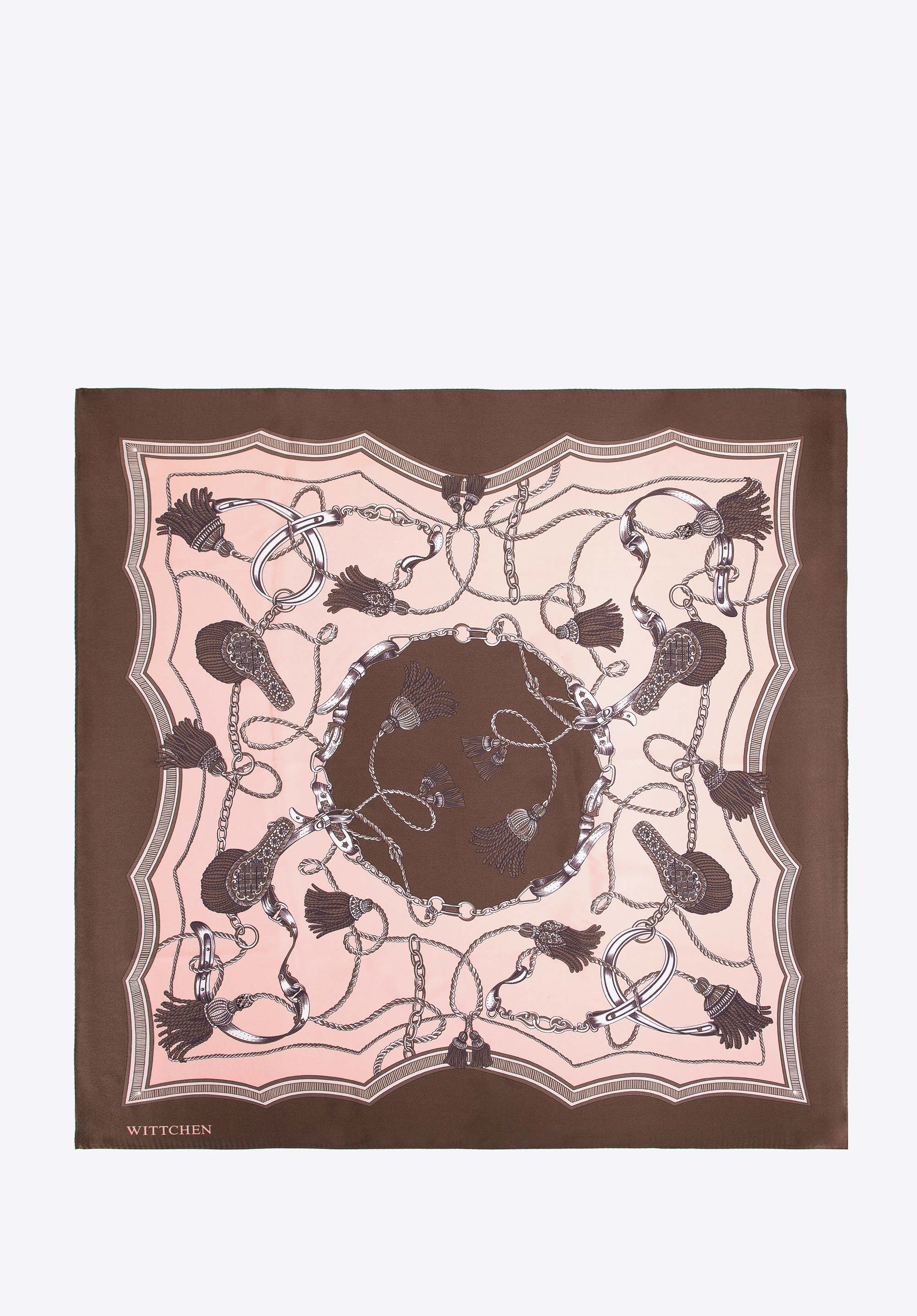 Seidenschal für Damen mit Reitmotiv, braun-rosa, 103-7D-S06-X55, Bild 1