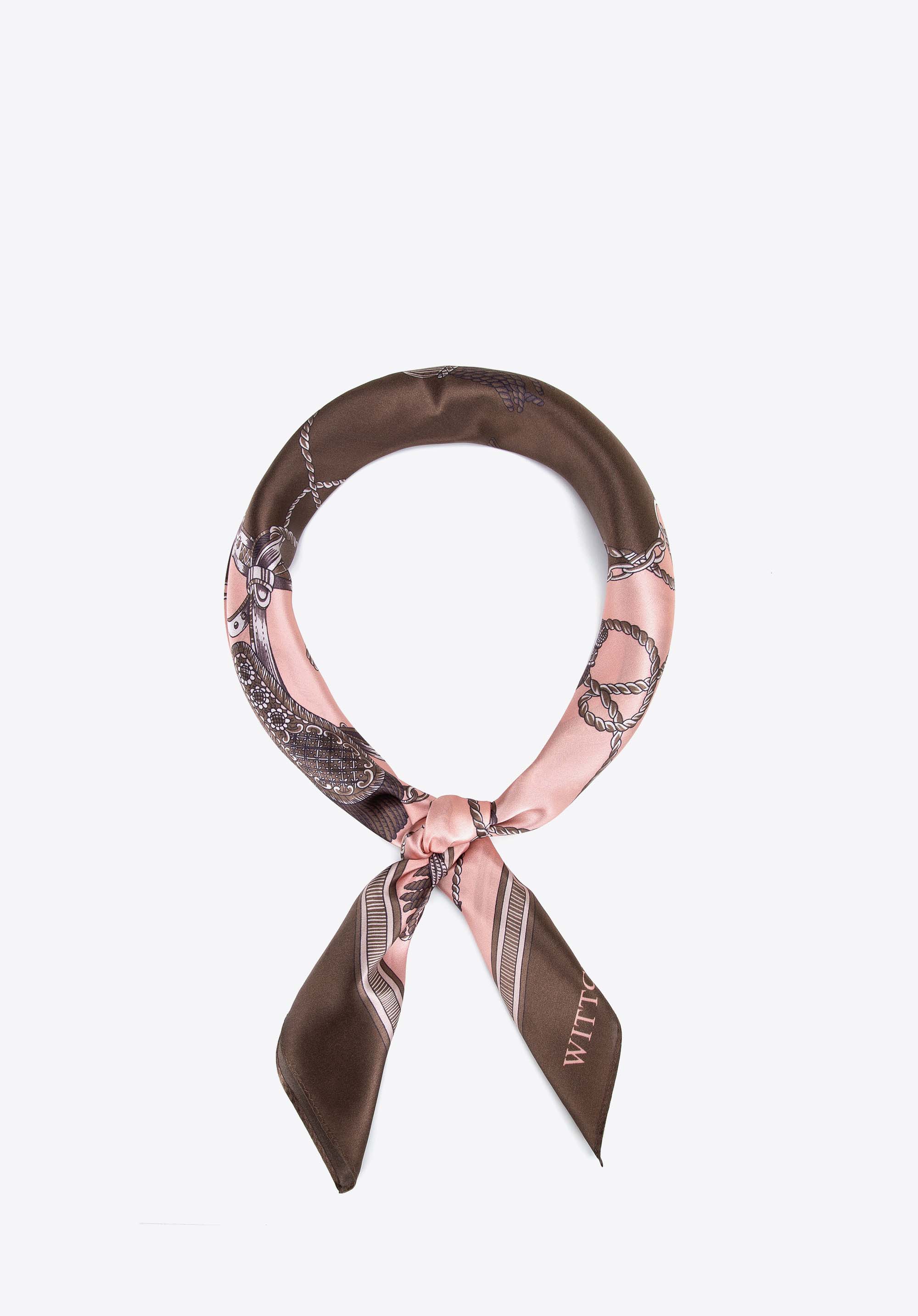 Seidenschal für Damen mit Reitmotiv, braun-rosa, 103-7D-S06-X55, Bild 1