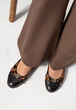 Damen Ballerinas aus Naturleder mit Leopardenmuster, braun-schwarz, 100-D-110-4-41, Bild 1