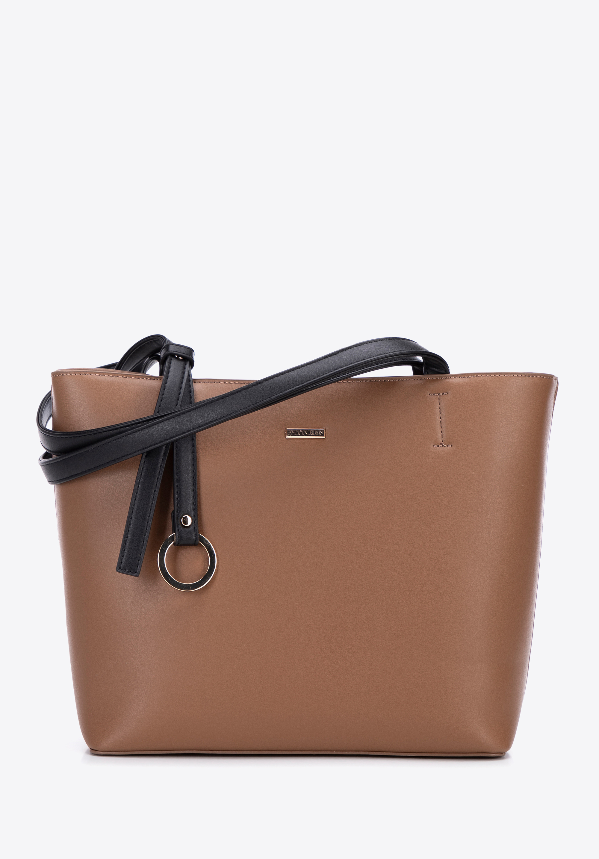 Damen Shopper Tasche mit dekorativem Riemen, braun-schwarz, 99-4Y-615-5, Bild 1