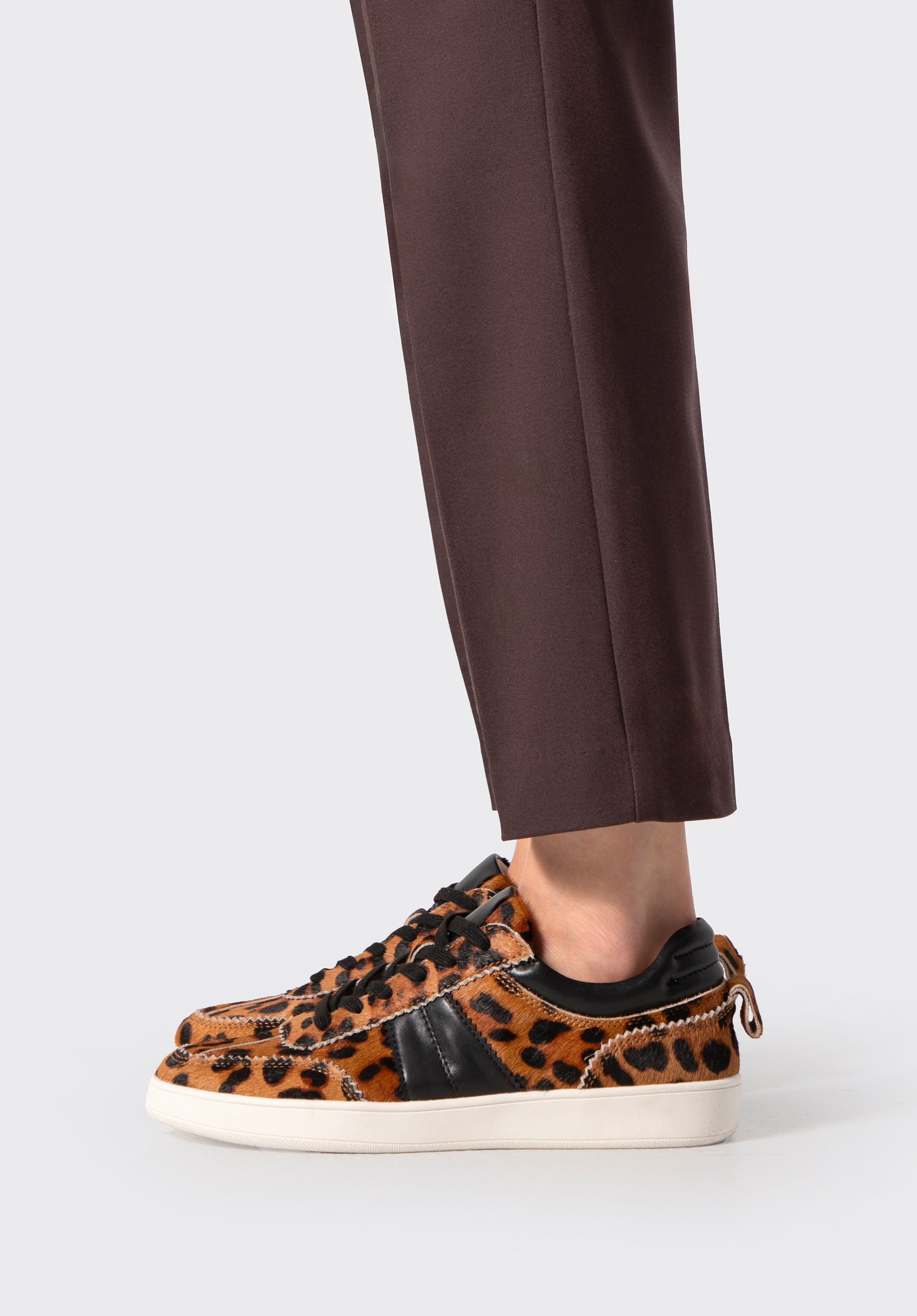 Damen-Sneakers mit Leopardenmuster aus Leder mit Fellbesatz, braun-schwarz, 102-D-359-1-36, Bild 1