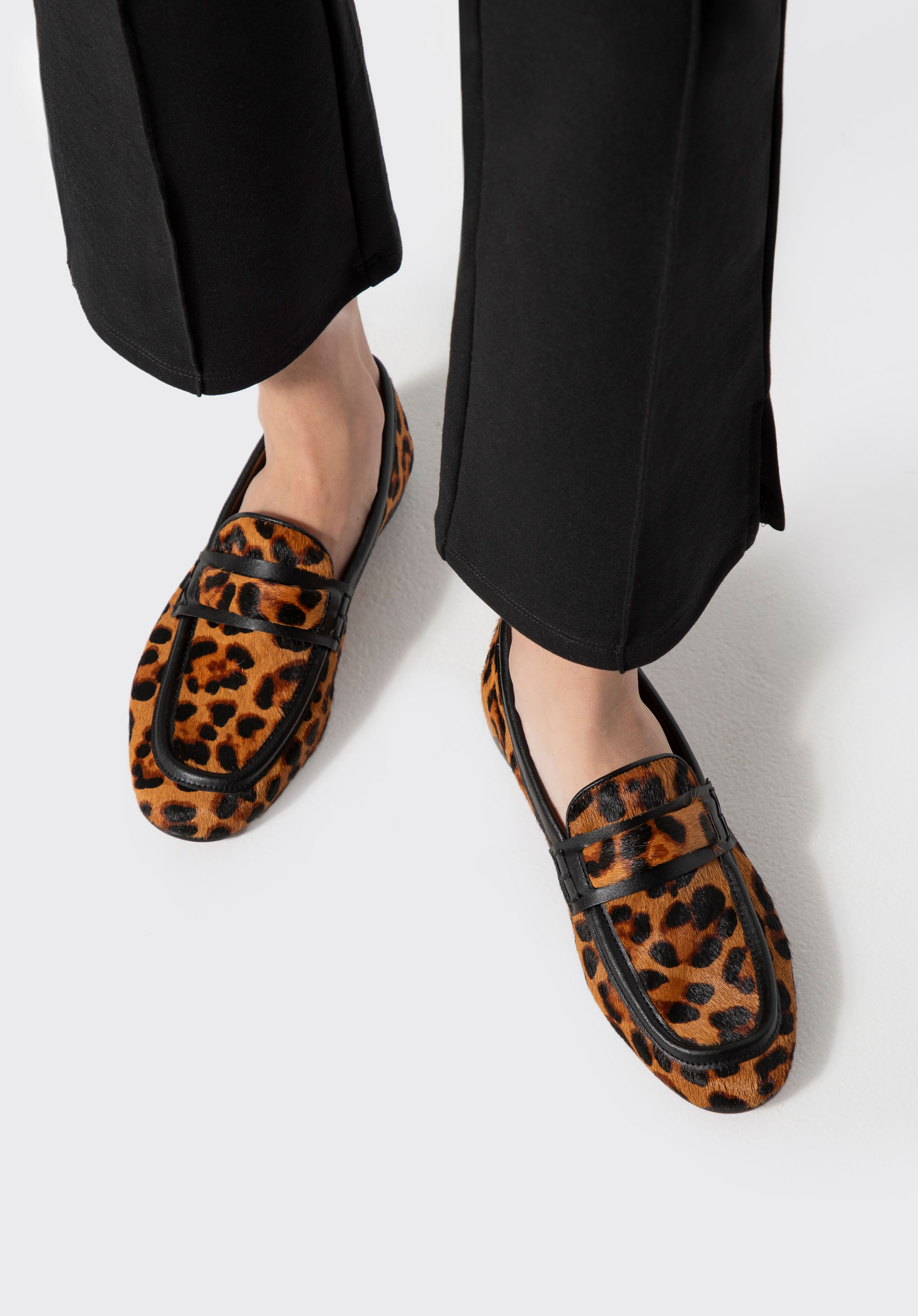 Damenmokassins aus Naturleder mit Leopardenfell, braun-schwarz, 102-D-350-4-38, Bild 1