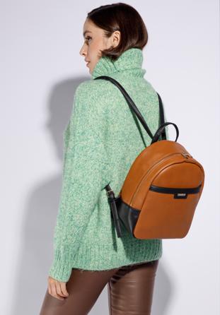 Rucksack aus Kunstleder für Damen zweifarbige, braun-schwarz, 95-4Y-030-5, Bild 1