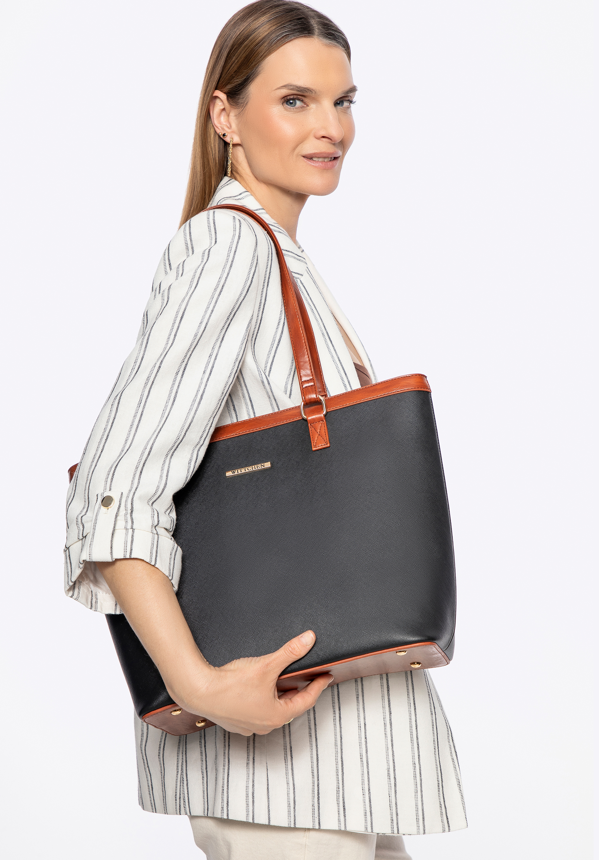 Shopper aus Öko-Leder für Damen, braun-schwarz, 100-4Y-005-1G, Bild 1