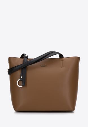 Shopper-Tasche aus Öko-Leder mit dekorativem Ring, braun-schwarz, 97-4Y-629-9, Bild 1