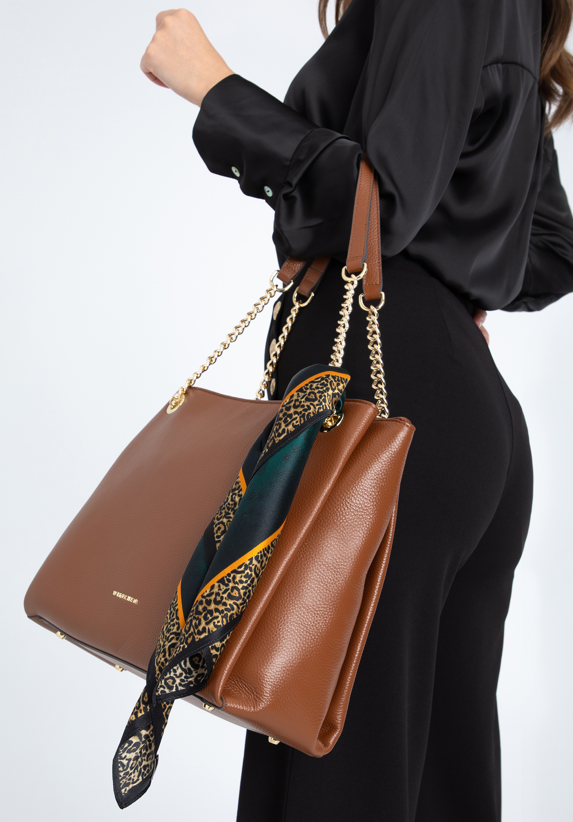 Shopper-Tasche aus Leder mit drei Fächern, braun, 97-4E-621-5, Bild 1