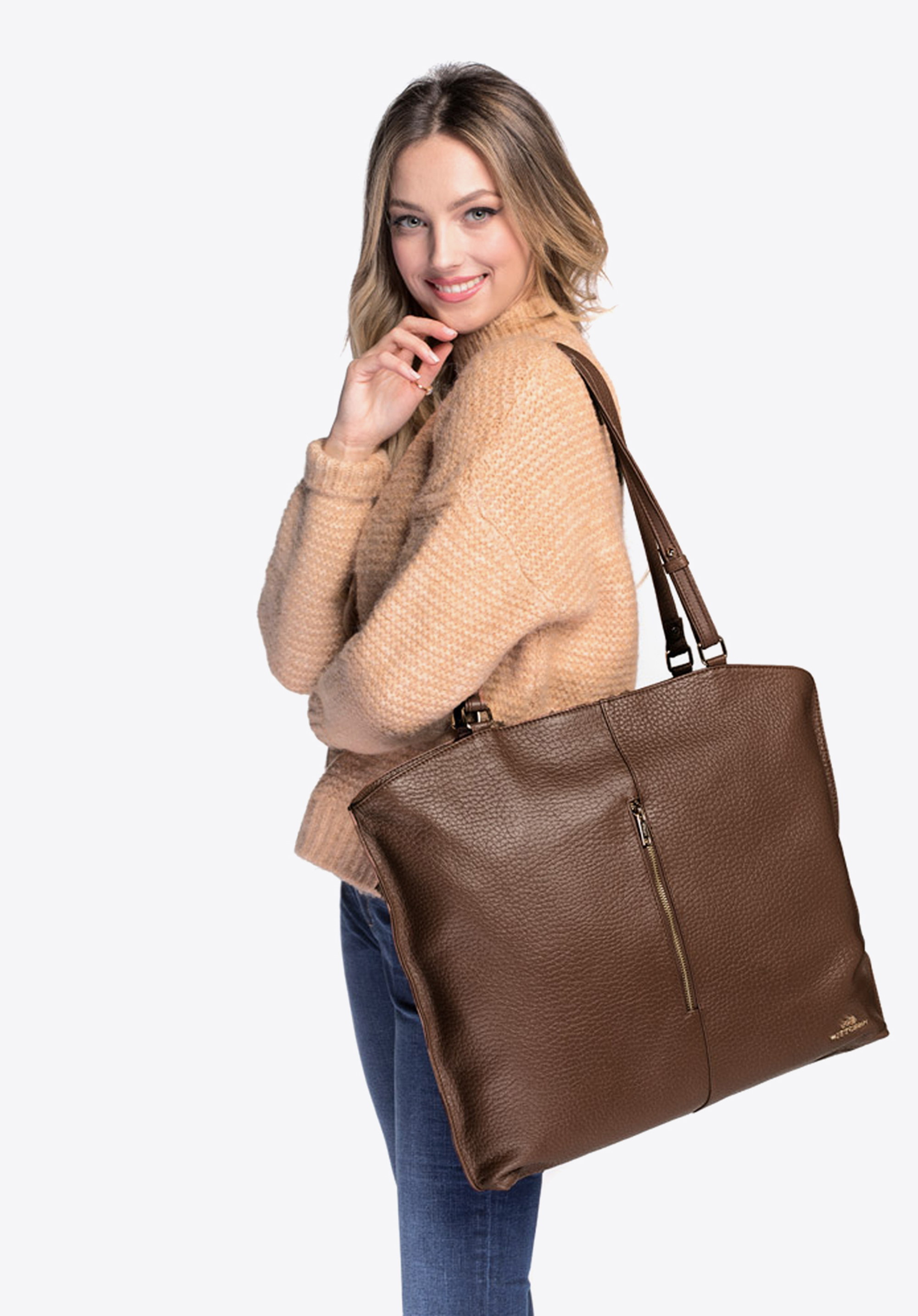 SHOPPER MIT VERTIKALEM REISSVERSCHLUSS, braun, 91-4E-315-5, Bild 1