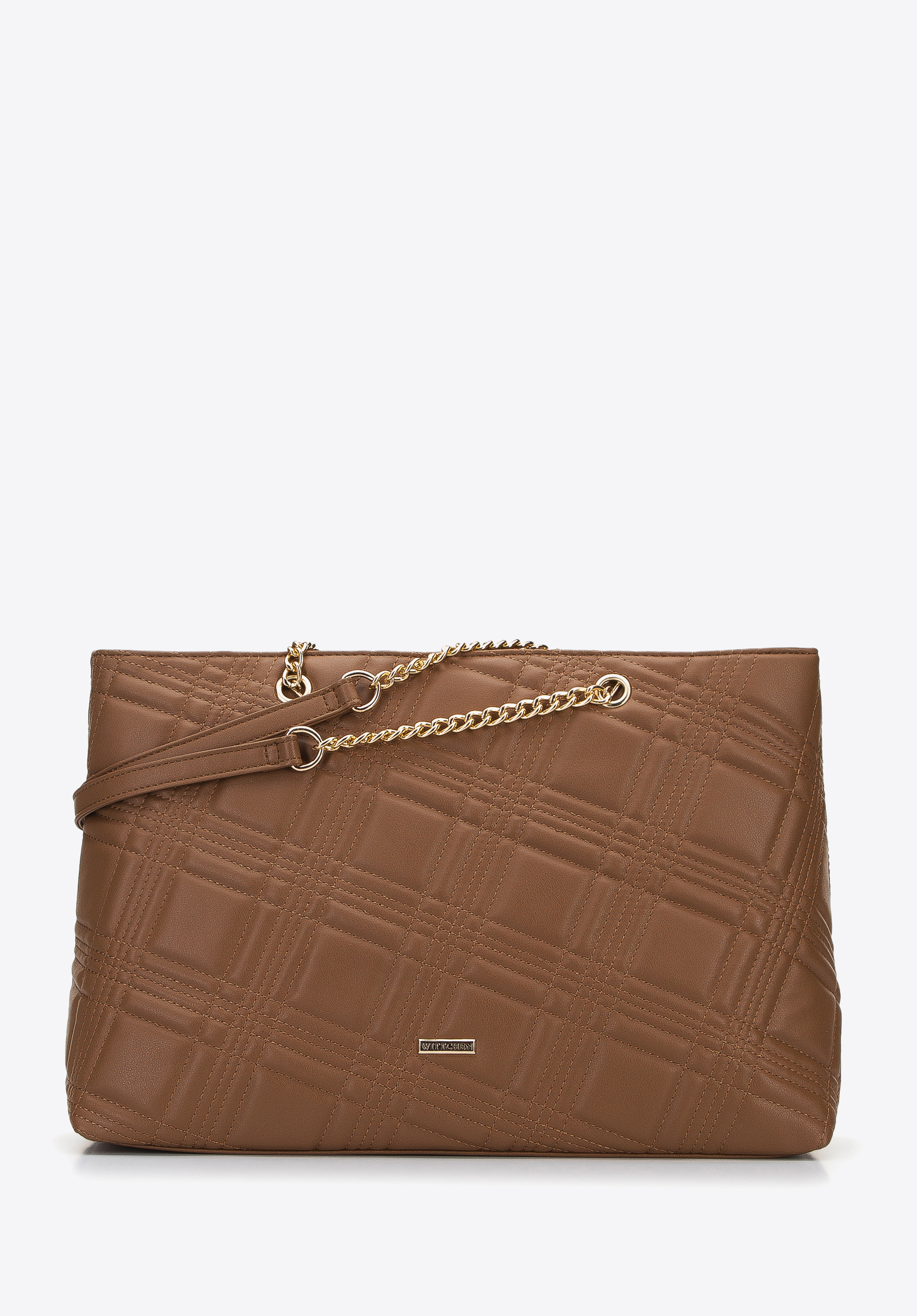 Shopper-Tasche aus gestepptem Öko-Leder an einer Kette