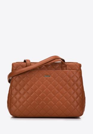 Shopper-Tasche aus gestepptem Öko-Leder mit zwei Fächern, braun, 97-4Y-617-5, Bild 1