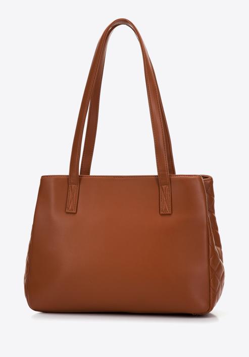 Shopper-Tasche aus gestepptem Öko-Leder mit zwei Fächern, braun, 97-4Y-617-1, Bild 3