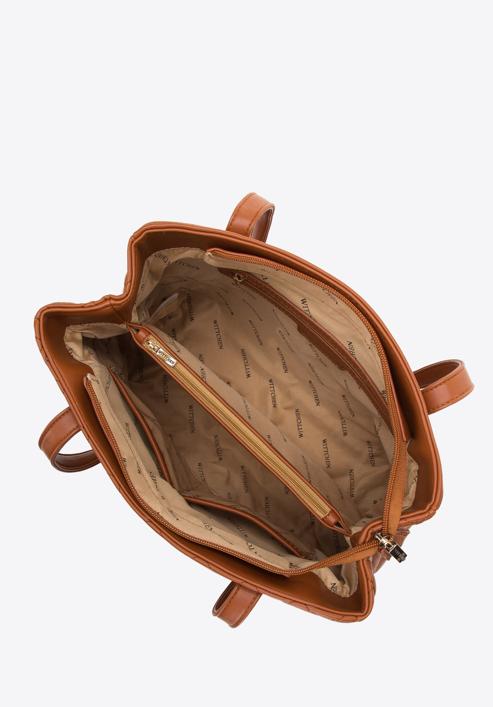 Shopper-Tasche aus gestepptem Öko-Leder mit zwei Fächern, braun, 97-4Y-617-5, Bild 4