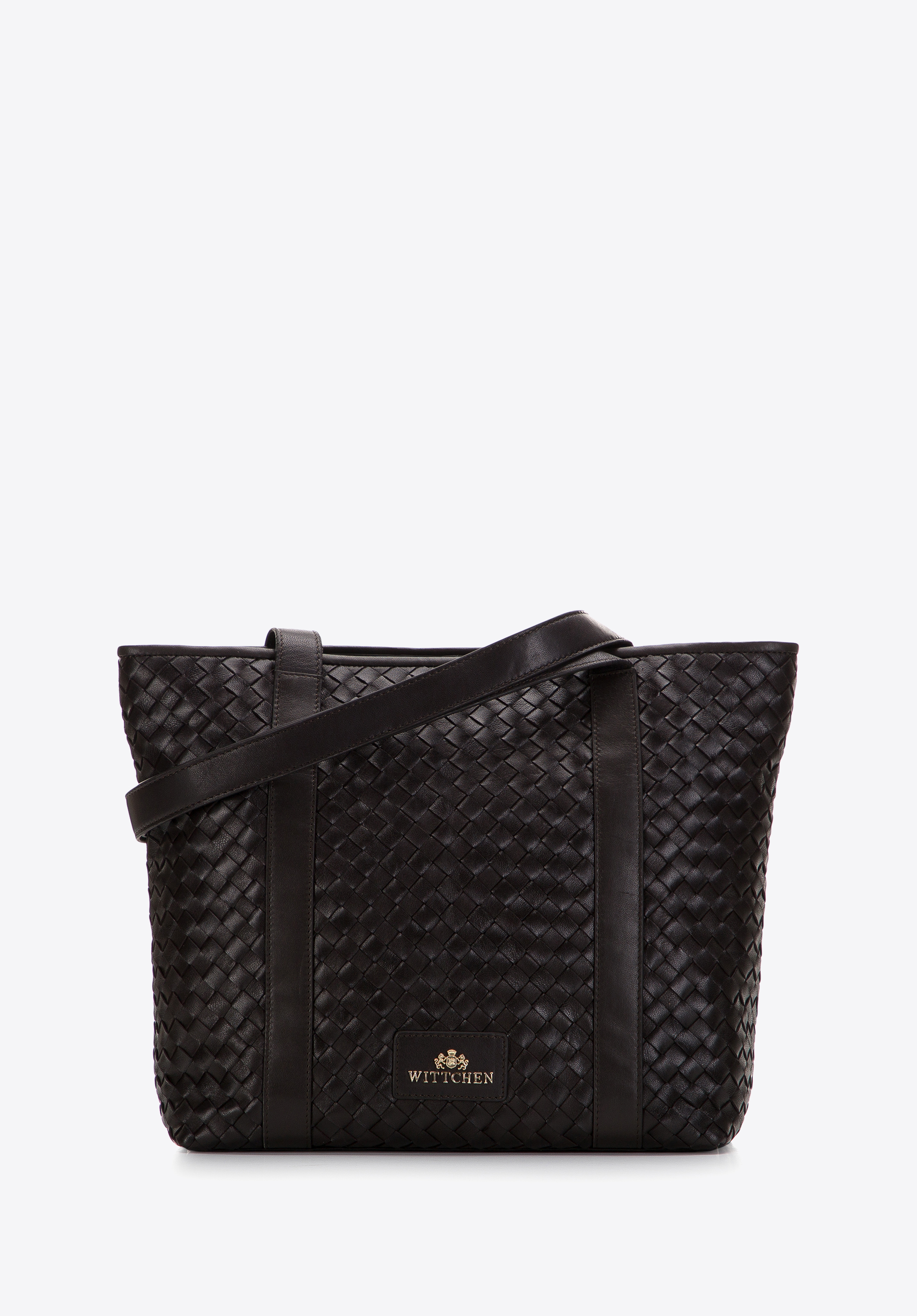 Shopper-Tasche aus gewebtem Leder, dunkelbraun, 97-4E-512-4, Bild 1