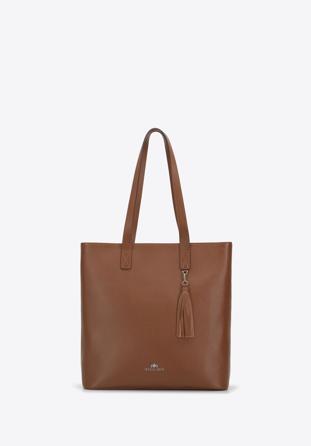 Shopper-Tasche aus Leder mit Quaste, braun, 95-4E-645-4, Bild 1