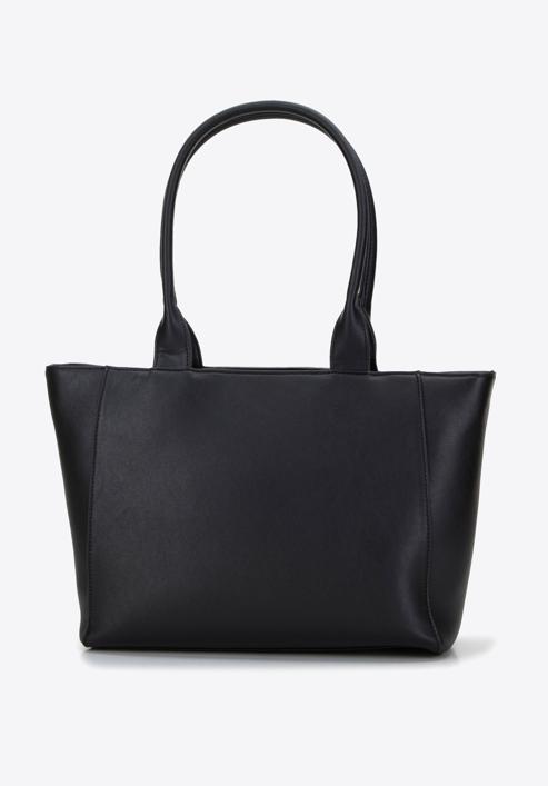 Shopper-Tasche aus Ökoleder mit Metall-Einsatz und Streifen, schwarz, 95-4Y-402-44, Bild 2