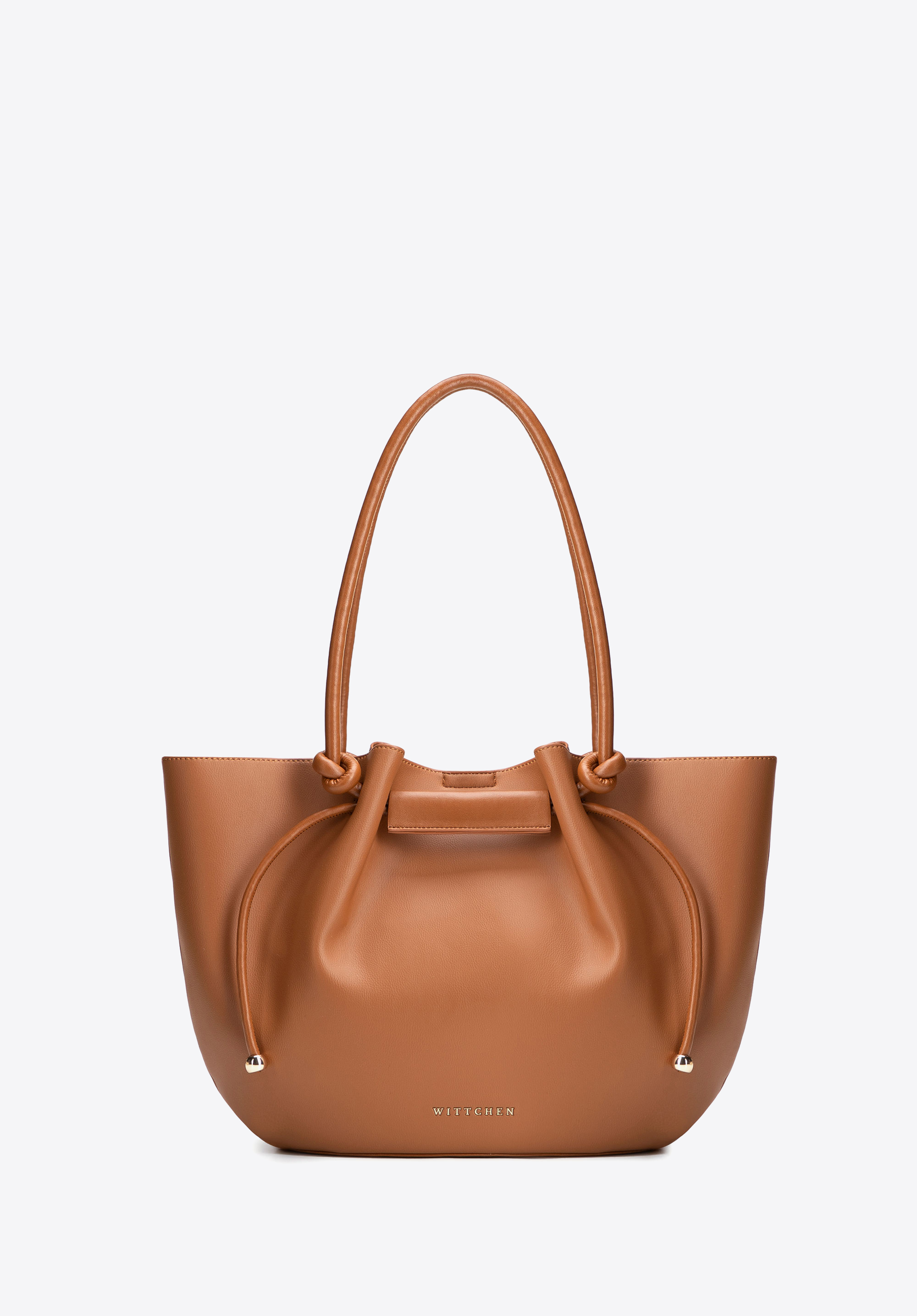 Shopper-Tasche für Damen aus Kunstleder mit Kordelzug, braun, 102-4Y-404-5, Bild 1