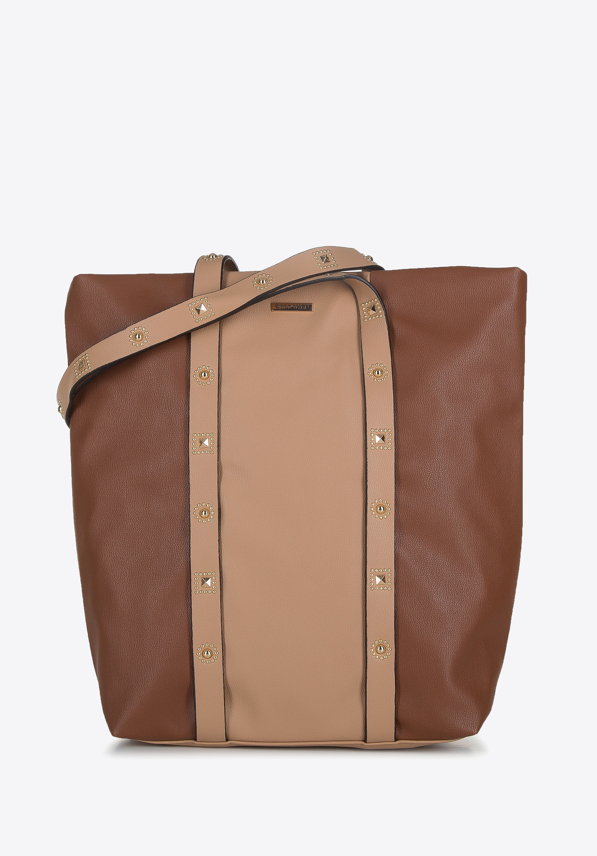 Shopper-Tasche mit genietetem Riemen, braun, 94-4Y-716-5, Bild 1