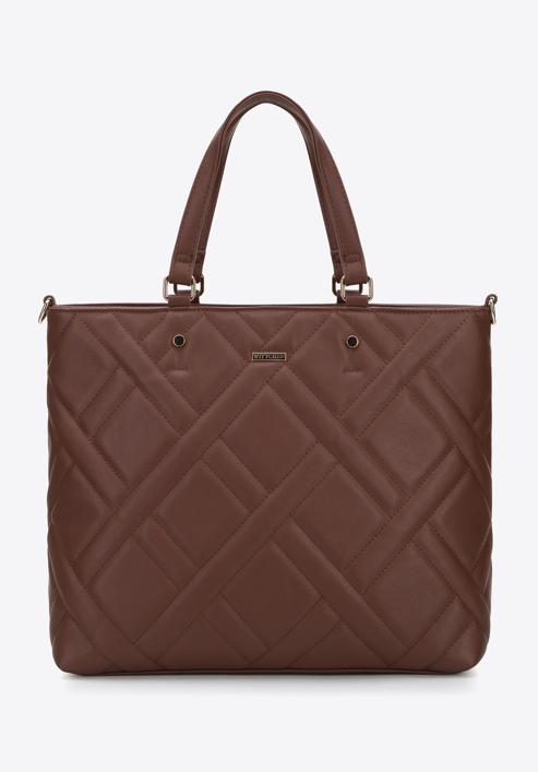 Shopper-Tasche mit geometrisch gesteppter Vorderseite, braun, 95-4Y-503-1, Bild 1