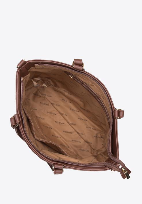 Shopper-Tasche mit geometrisch gesteppter Vorderseite, braun, 95-4Y-503-1, Bild 3