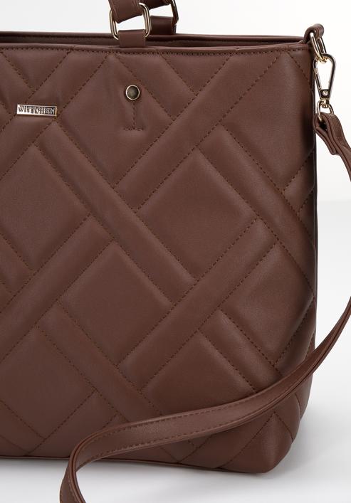Shopper-Tasche mit geometrisch gesteppter Vorderseite, braun, 95-4Y-503-1, Bild 4