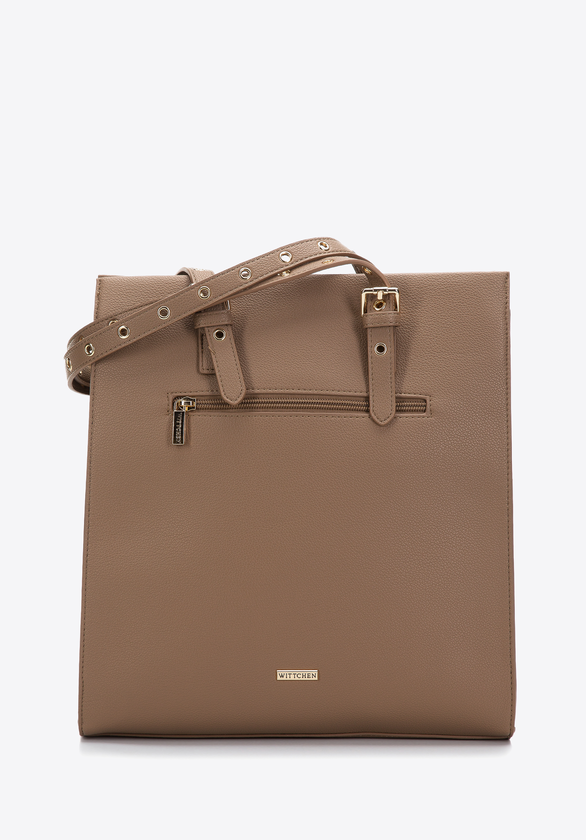 Shopper-Tasche mit genieteten Riemen, braun, 97-4Y-516-9, Bild 1