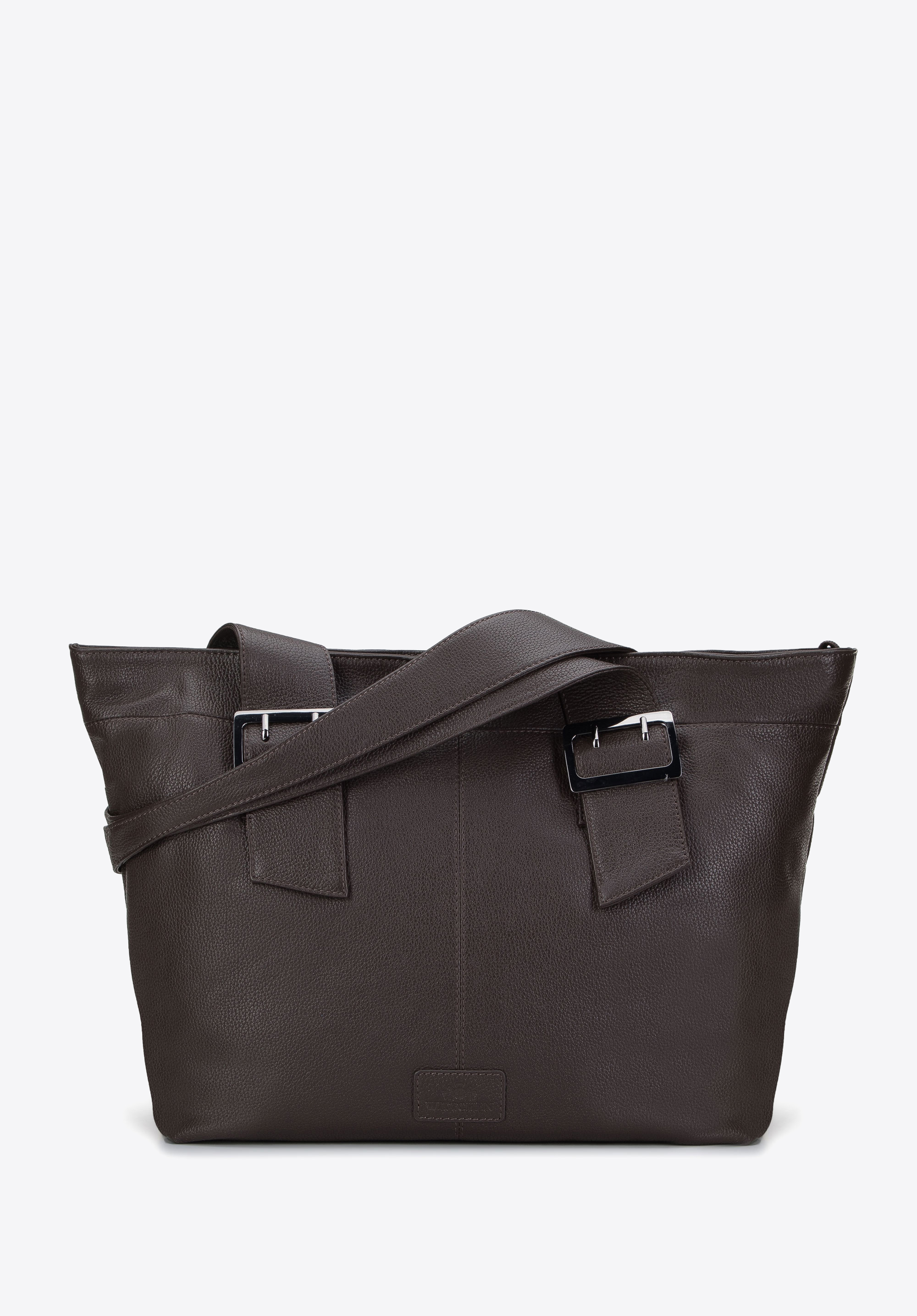 Shoppertasche aus Leder  in Form eines Trapezes, braun, 95-4E-014-4, Bild 1