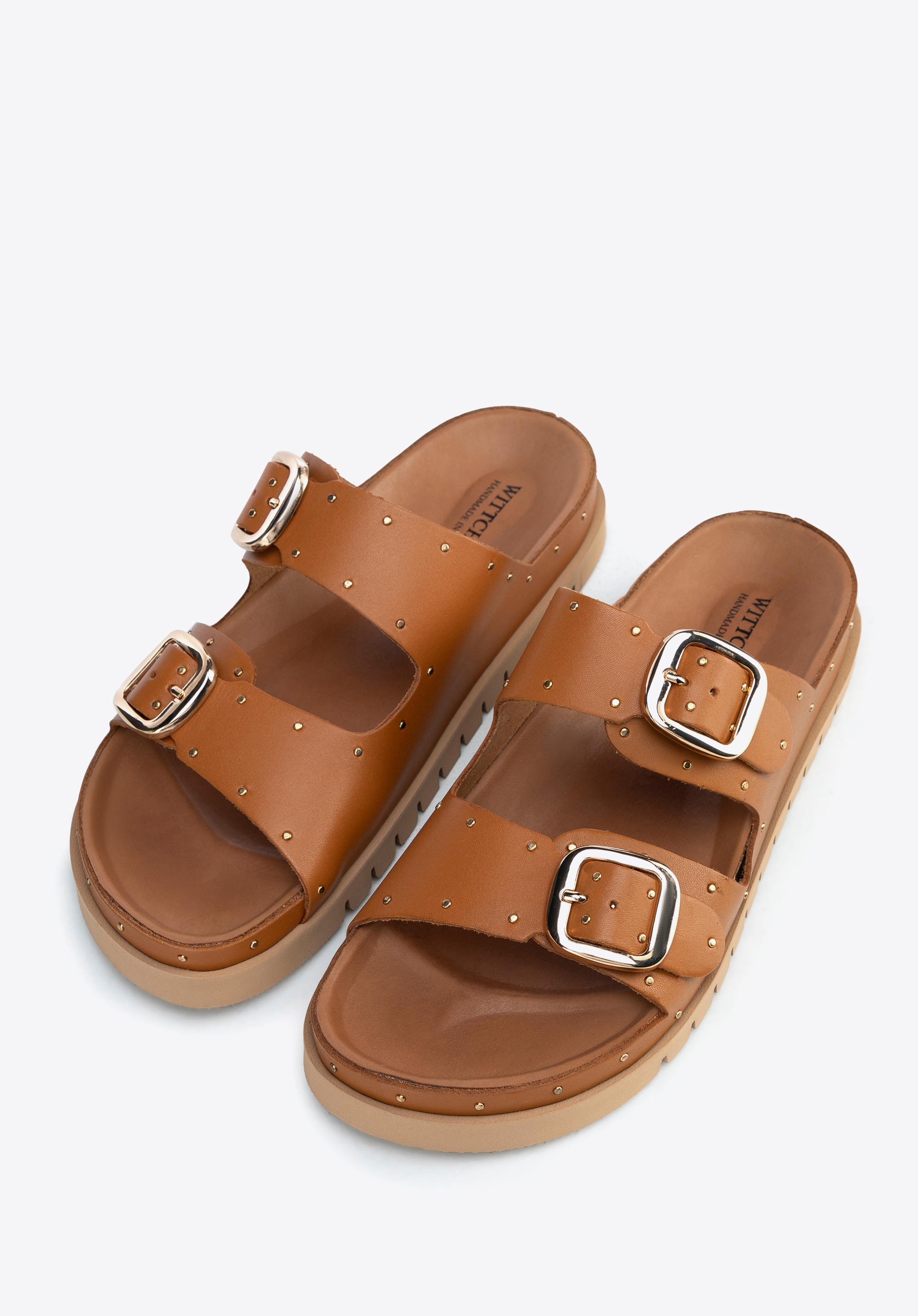 Slip-On-Sandalen aus Leder mit Nieten, braun, 100-D-552-5-38, Bild 1