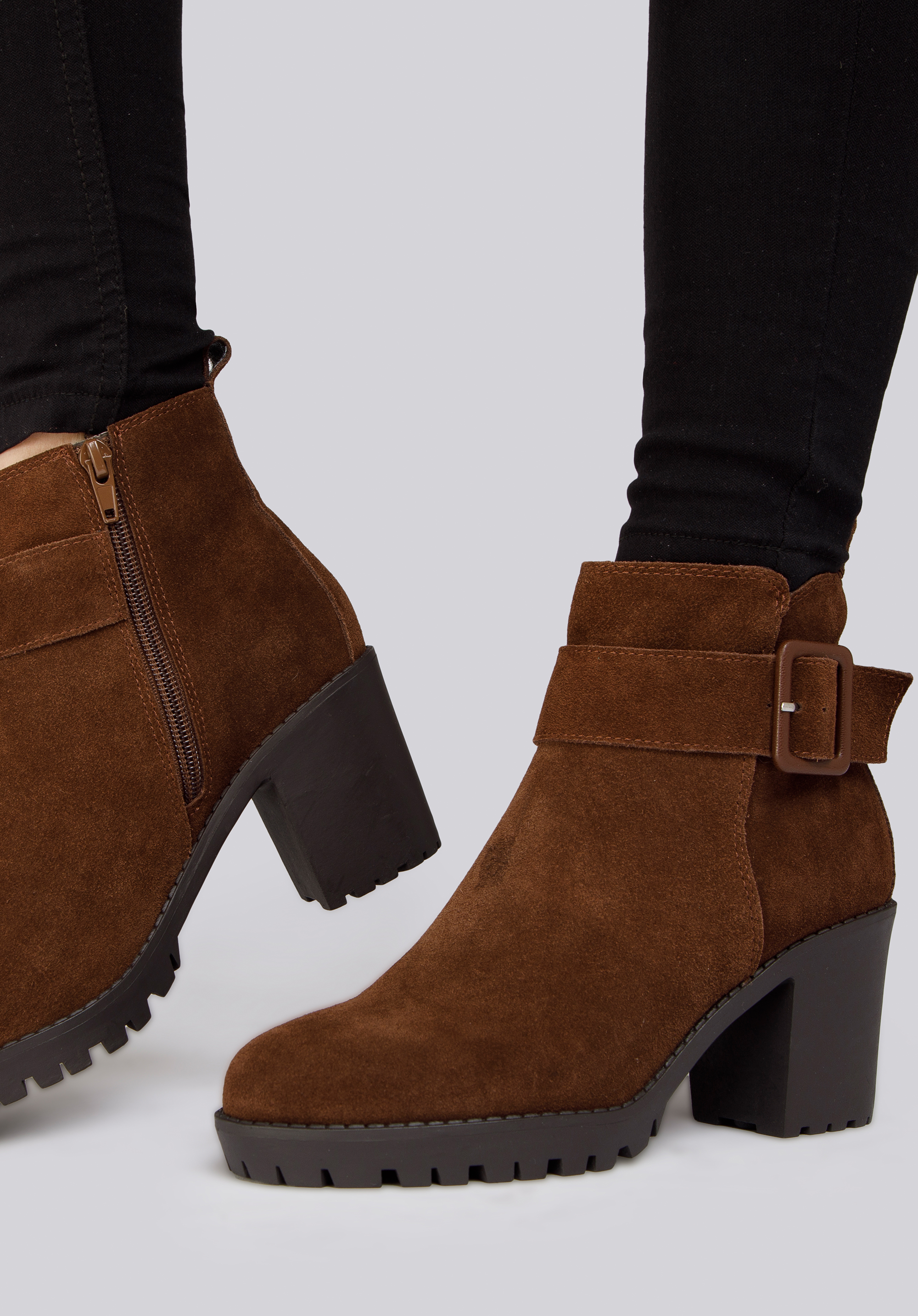 Stiefelette aus Leder mit Schnalle, braun, 93-D-551-4-37, Bild 1