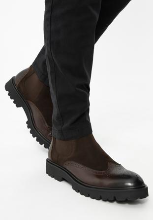 Stiefeletten für Herren aus zwei Lederarten mit Verzierung, braun, 97-M-513-4-43, Bild 1