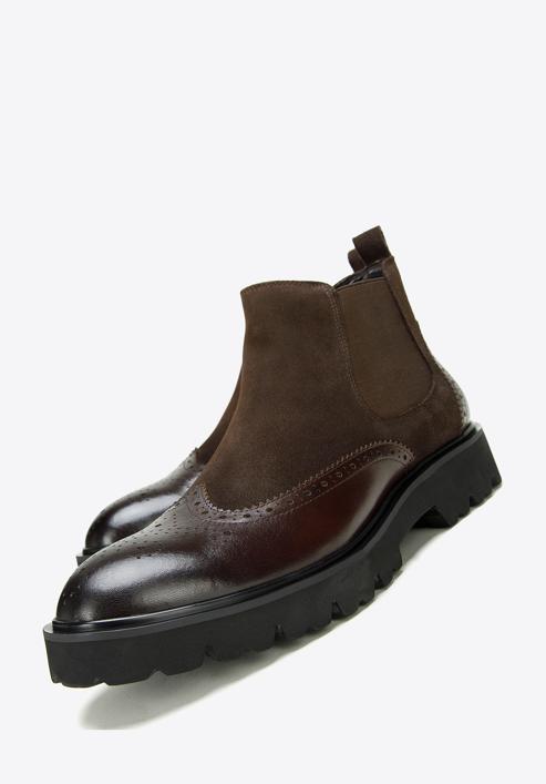 Stiefeletten für Herren aus zwei Lederarten mit Verzierung, braun, 97-M-513-1-40, Bild 7