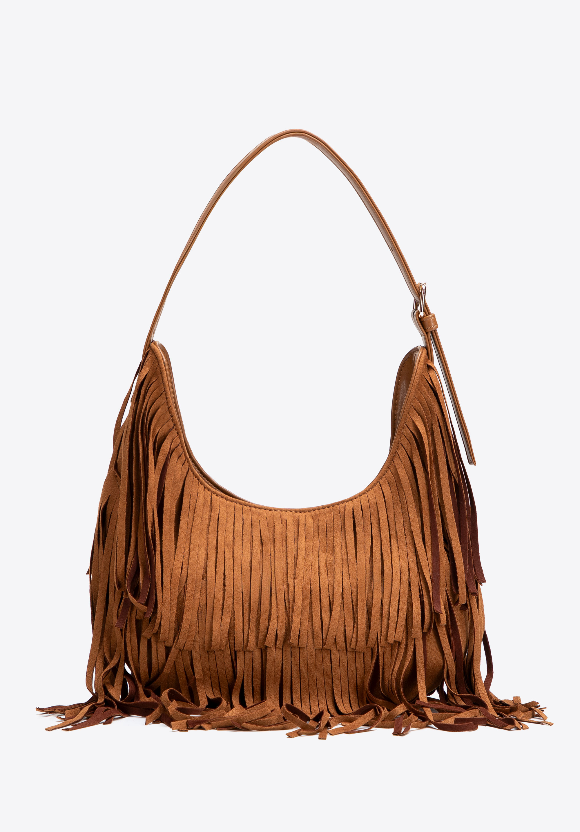 Damen-Schultertasche mit Fransen, braun, 102-4Y-409-5, Bild 1