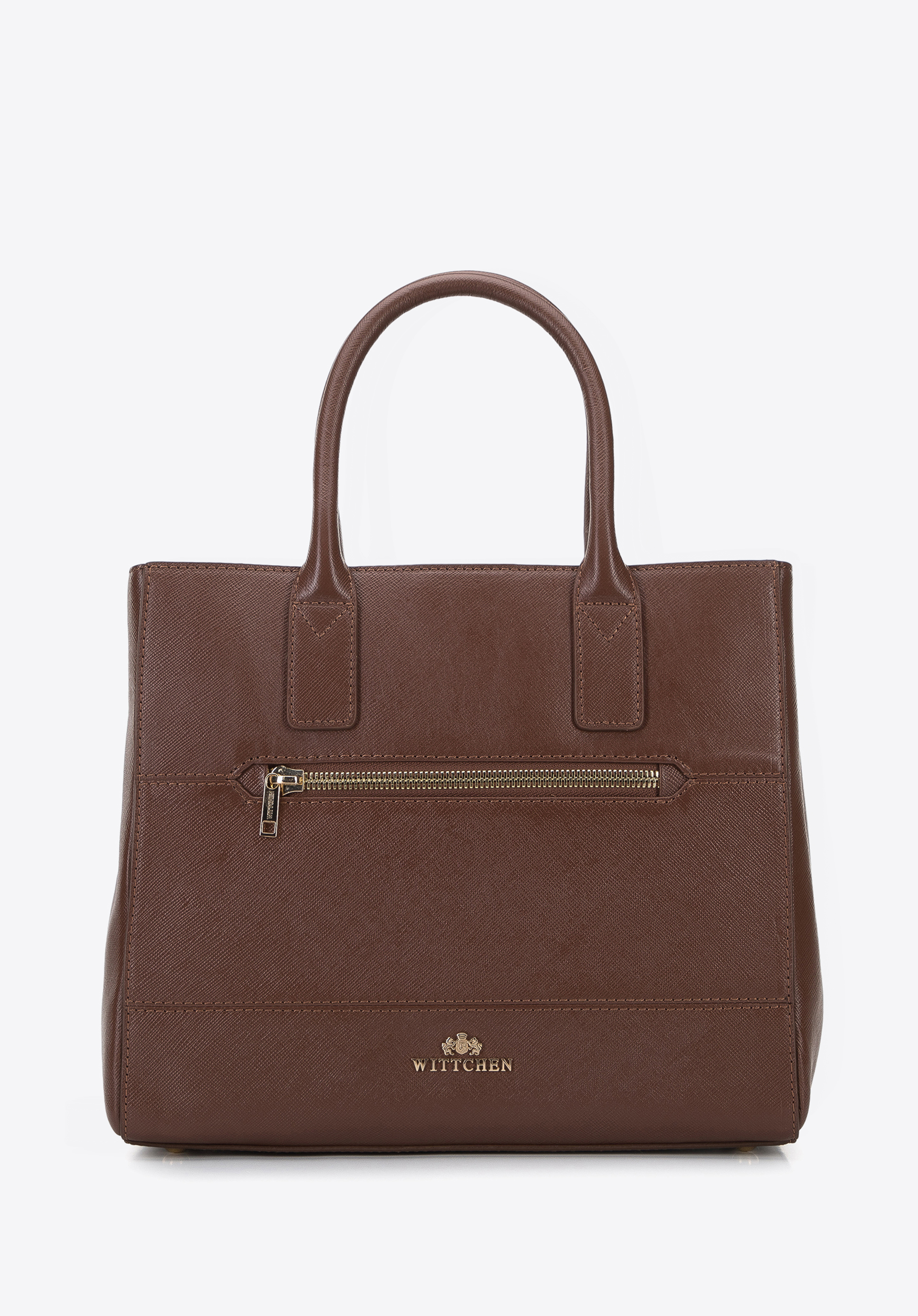 Köfferchen aus Saffiano-Leder mit zwei Fächern, braun, 96-4E-005-4, Bild 1