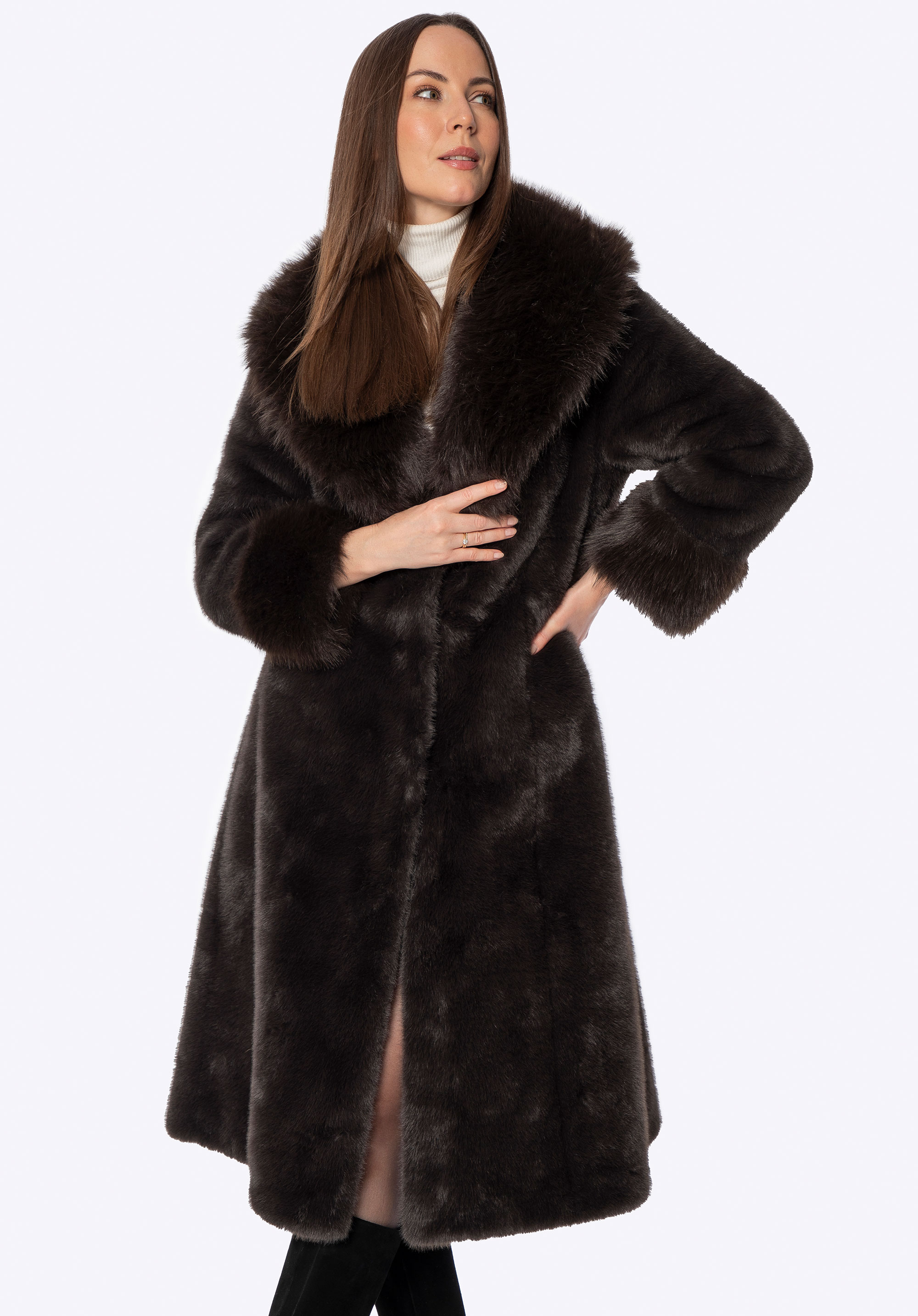 Übergroßer Kunstpelzmantel für Damen, braun, 101-9W-200-4-XL, Bild 1