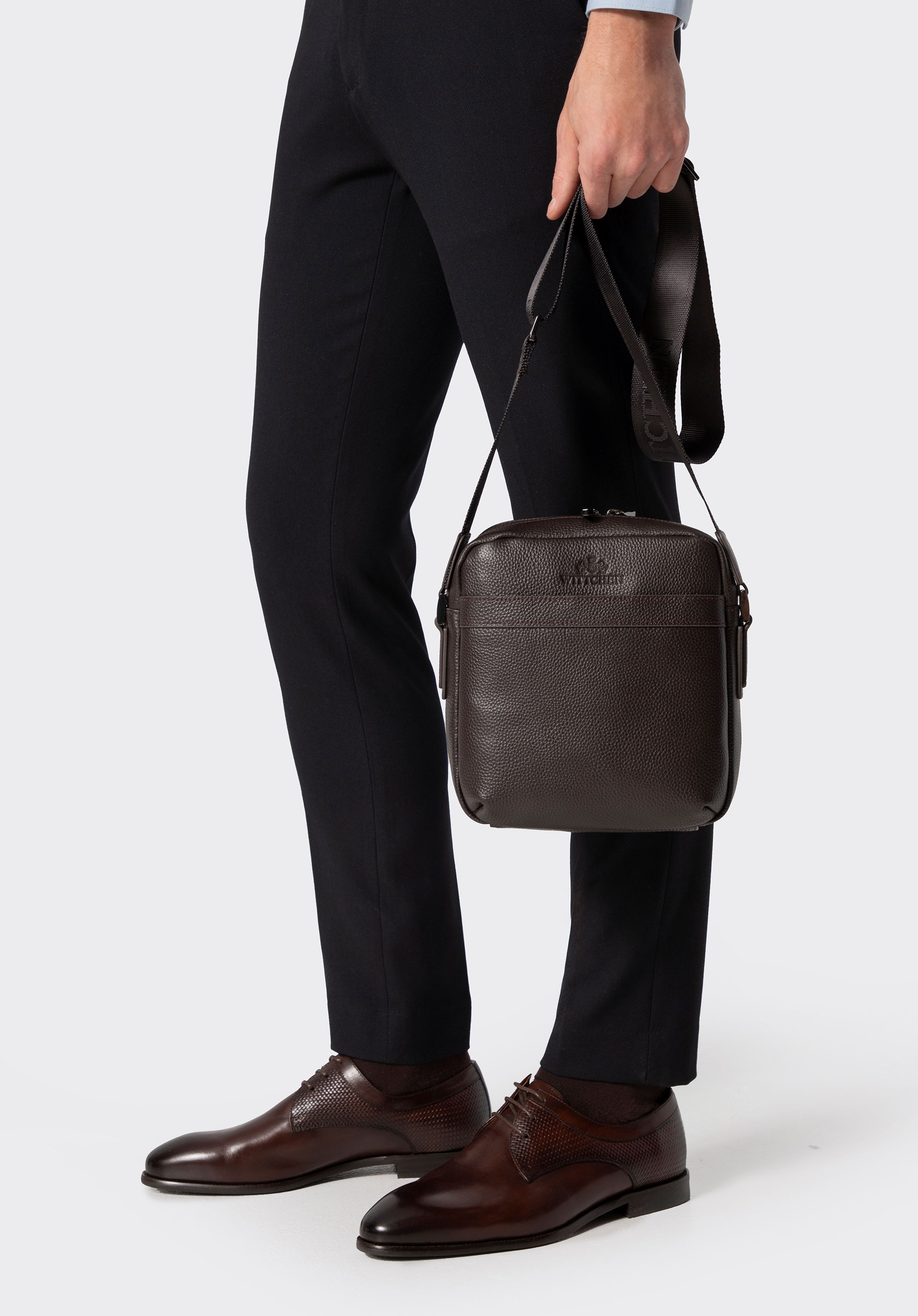 Umhängetasche aus genarbtem Leder für Herren, braun, 29-4U-307-4, Bild 1