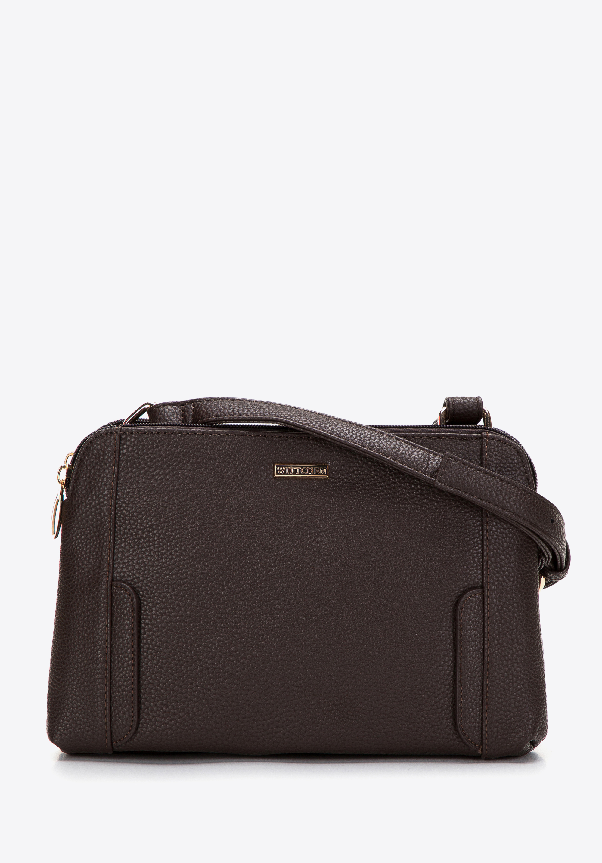 Umhängetasche aus Öko-Leder mit dekorativen Klappen, braun, 97-4Y-613-4, Bild 1