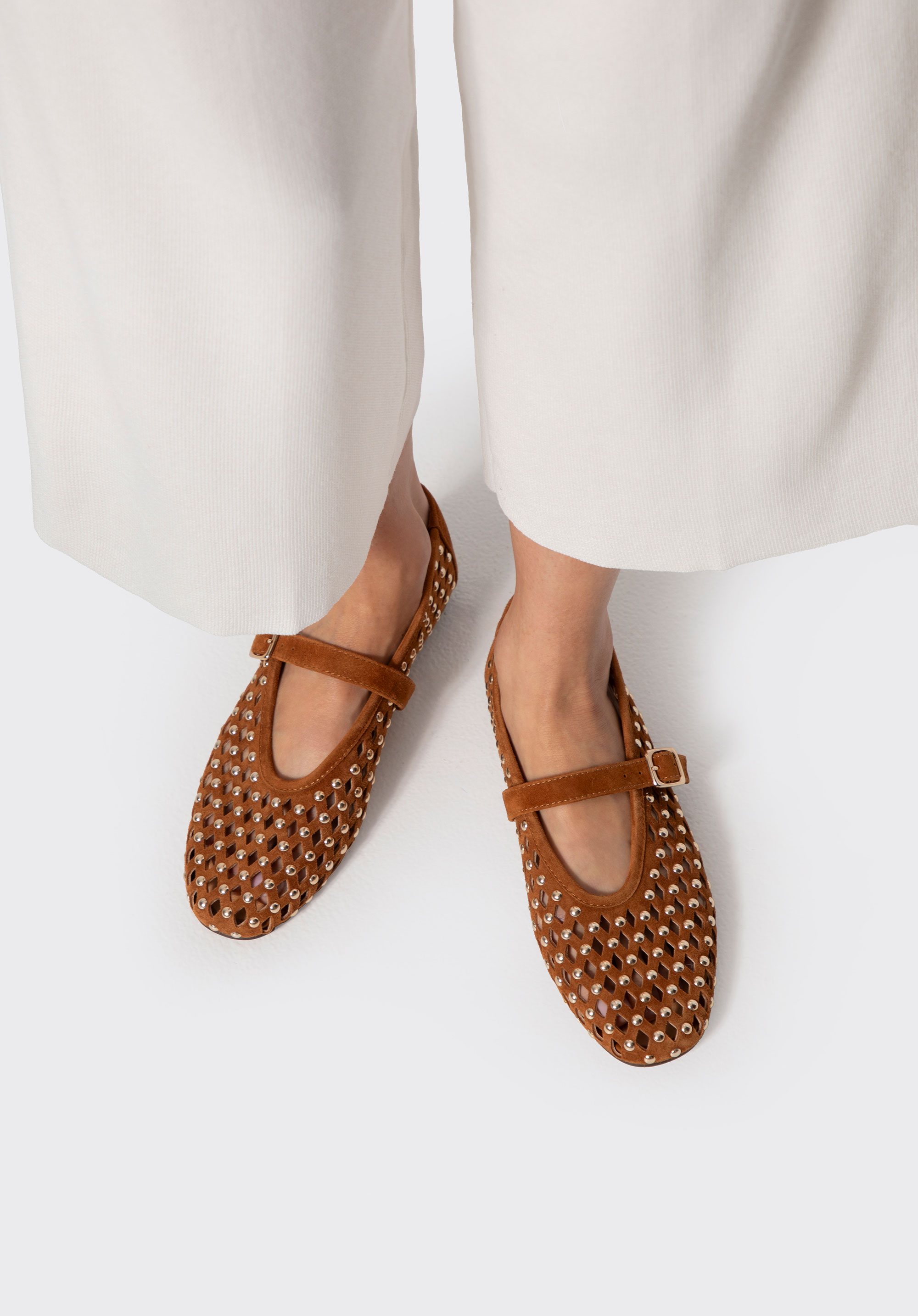 Wildleder-Ballerinas mit Strasssteinen, braun, 102-D-365-5-35, Bild 1