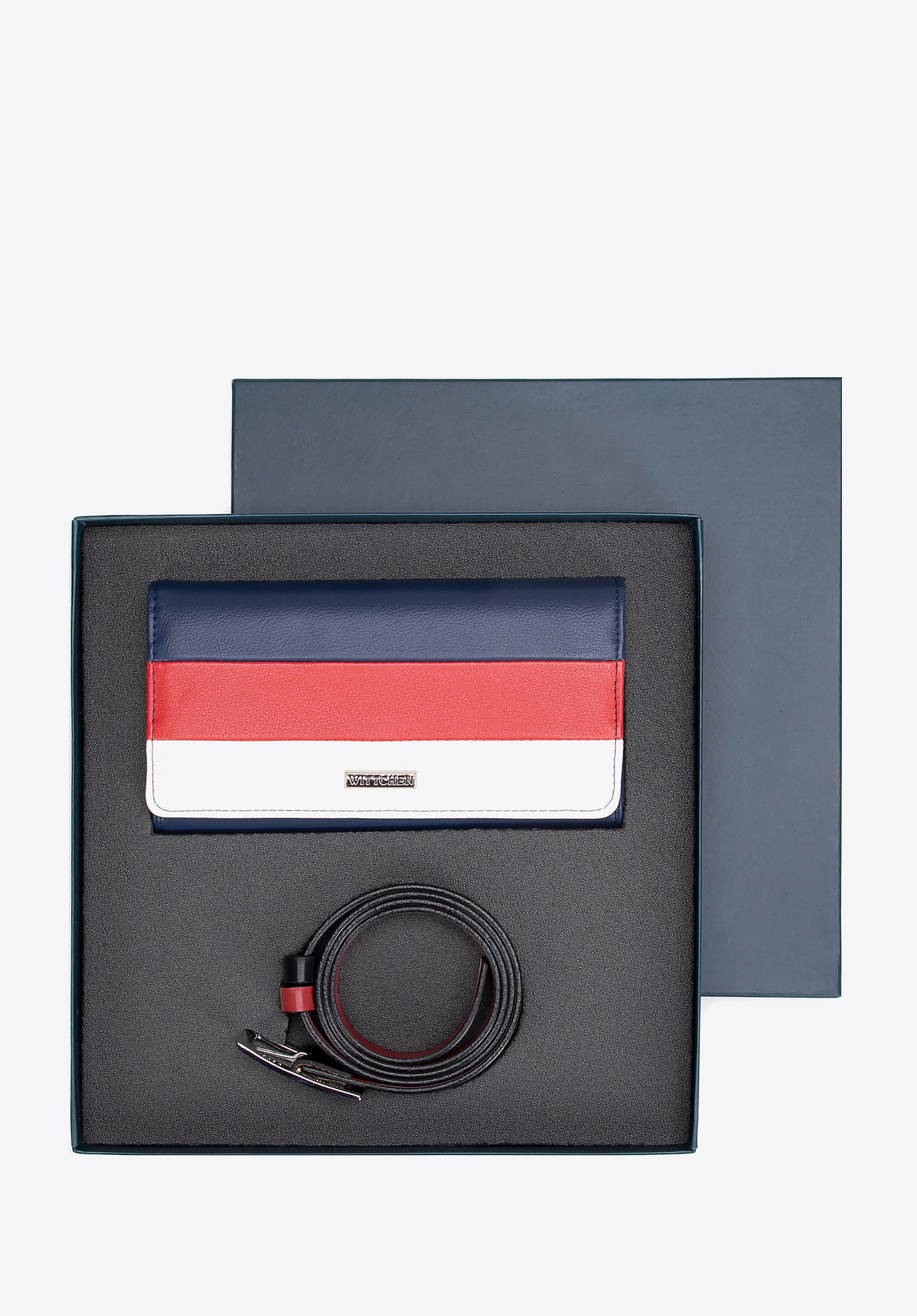 Damen-Lederset: Geldbörse und Gürtel, bunt, 93-S-001-SM, Bild 1
