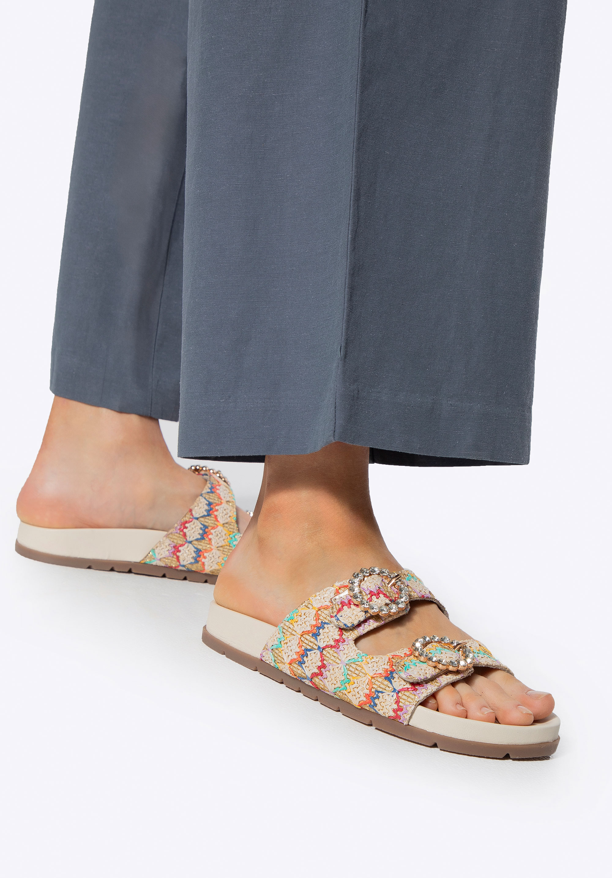Damen Sandalen aus Bastimitat, bunt, 100-D-704-X-37, Bild 1
