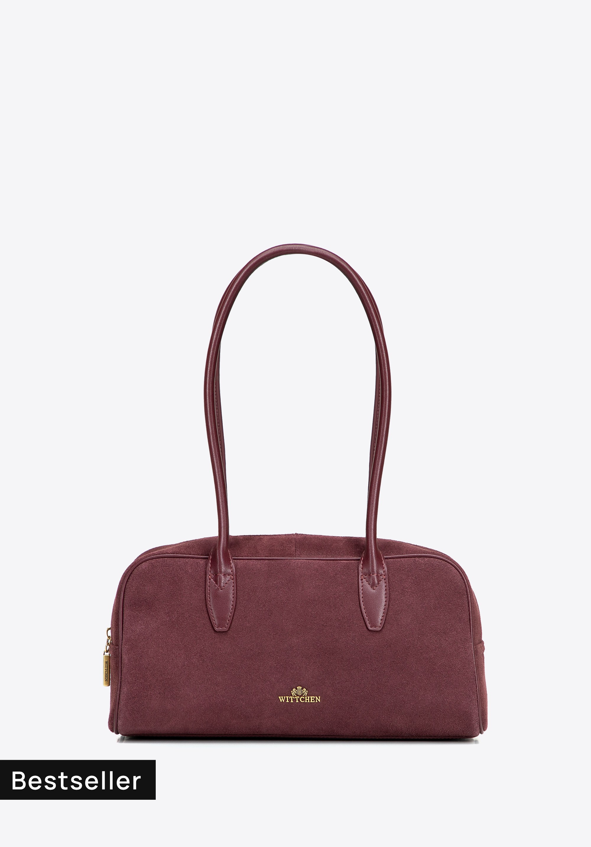 Baguette-Tasche für Damen aus Leder und Wildleder, burgunderrot, 103-4E-634-3, Bild 1