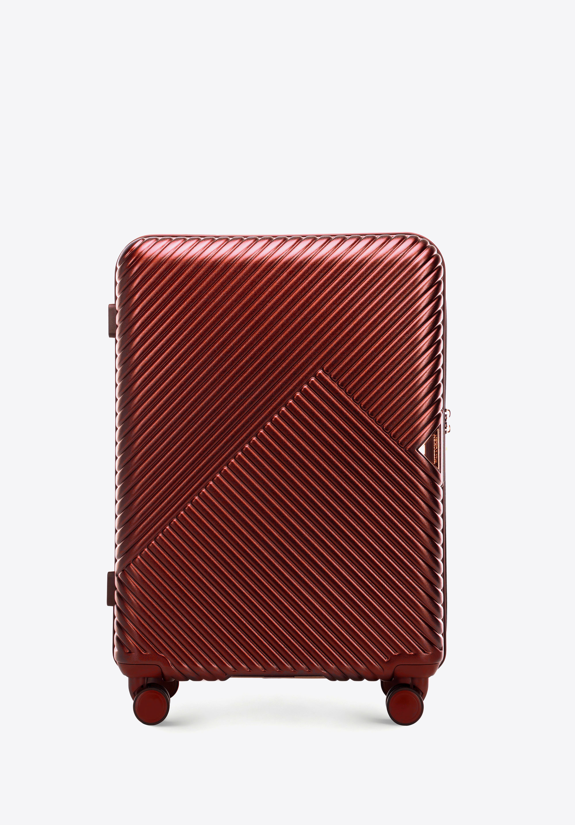 Mittelgroßer Koffer und Kosmetikkoffer aus Polycarbonat mit Streifenmuster, burgunderrot, 56-3P-842-35K, Bild 1