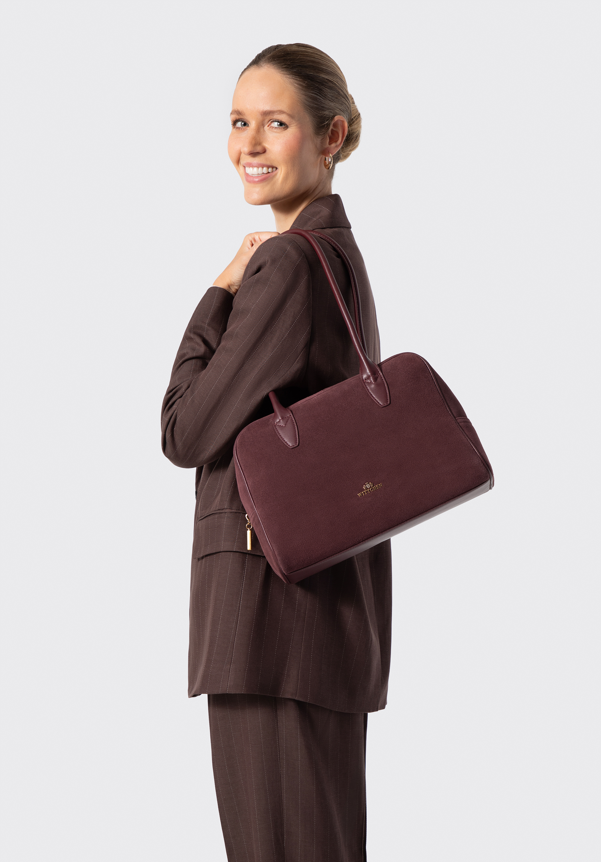 Shopper-Tasche aus Leder und Wildleder für Damen, burgunderrot, 103-4E-633-3, Bild 1