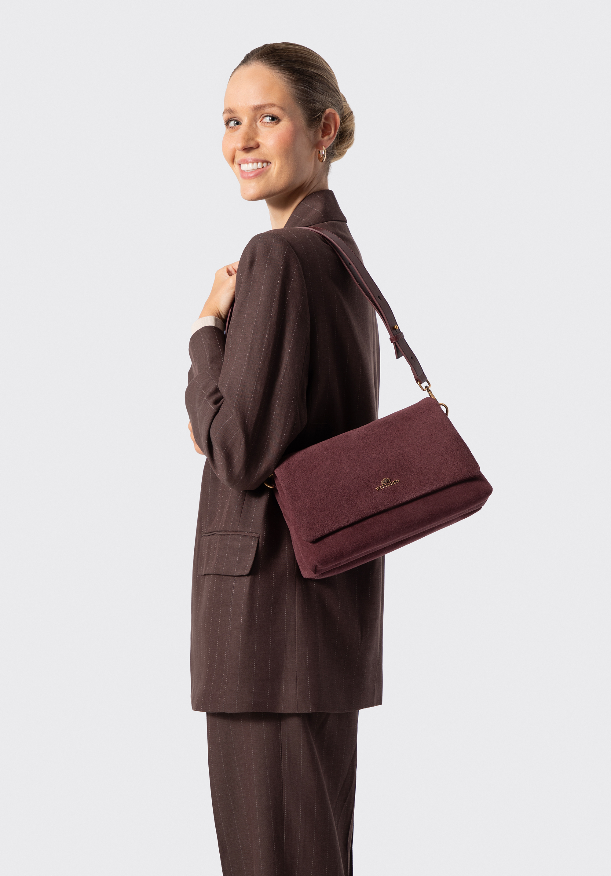 Zweiteilige Wildleder-Umhängetasche für Damen, burgunderrot, 103-4E-632-3, Bild 1