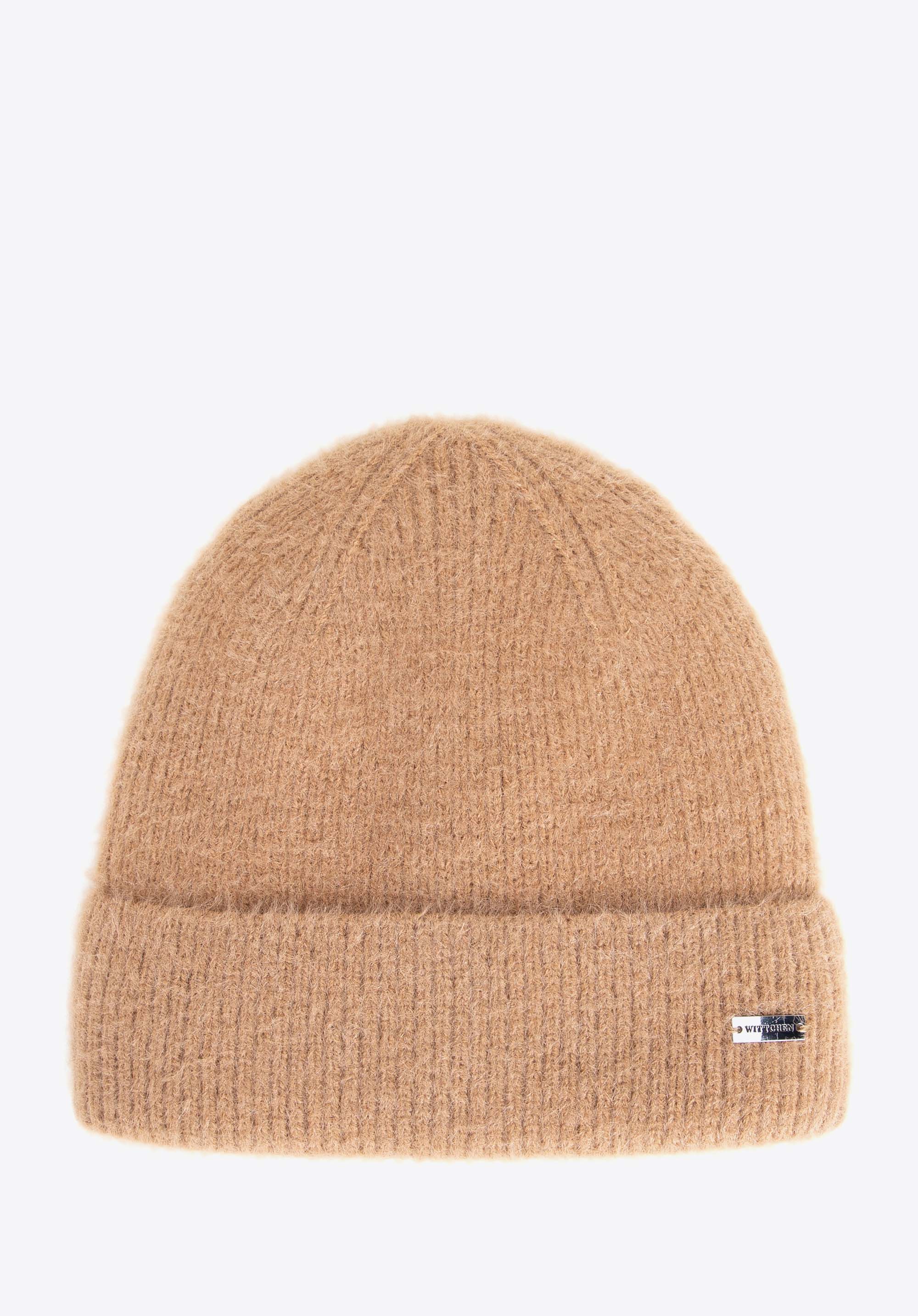 Căciulă tricotată pentru femei cu boruri îndoite, caramel, 103-HF-202-5, Fotografie 1