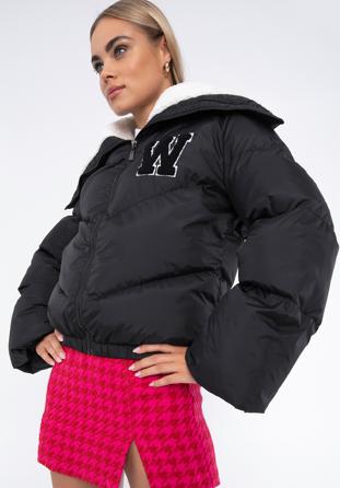 Dámská bunda lemovaným límcem a ekologickou kožešinou, černá, 97-9D-901-1-M, Obrázek 1
