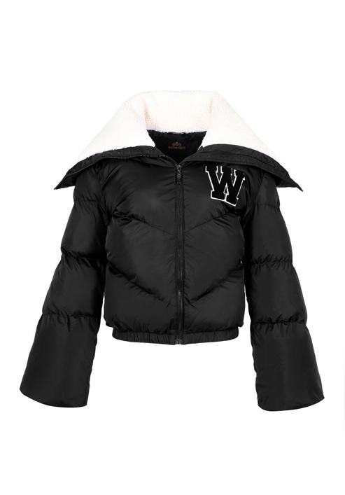 Dámská bunda lemovaným límcem a ekologickou kožešinou, černá, 97-9D-901-N-S, Obrázek 30