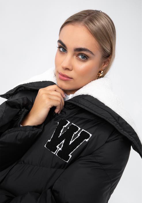 Dámská bunda lemovaným límcem a ekologickou kožešinou, černá, 97-9D-901-1-L, Obrázek 5