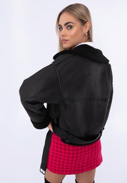 Dámská bunda podšitá ekologickou kožešinou s páskem, černá, 97-9P-106-5-2XL, Obrázek 22